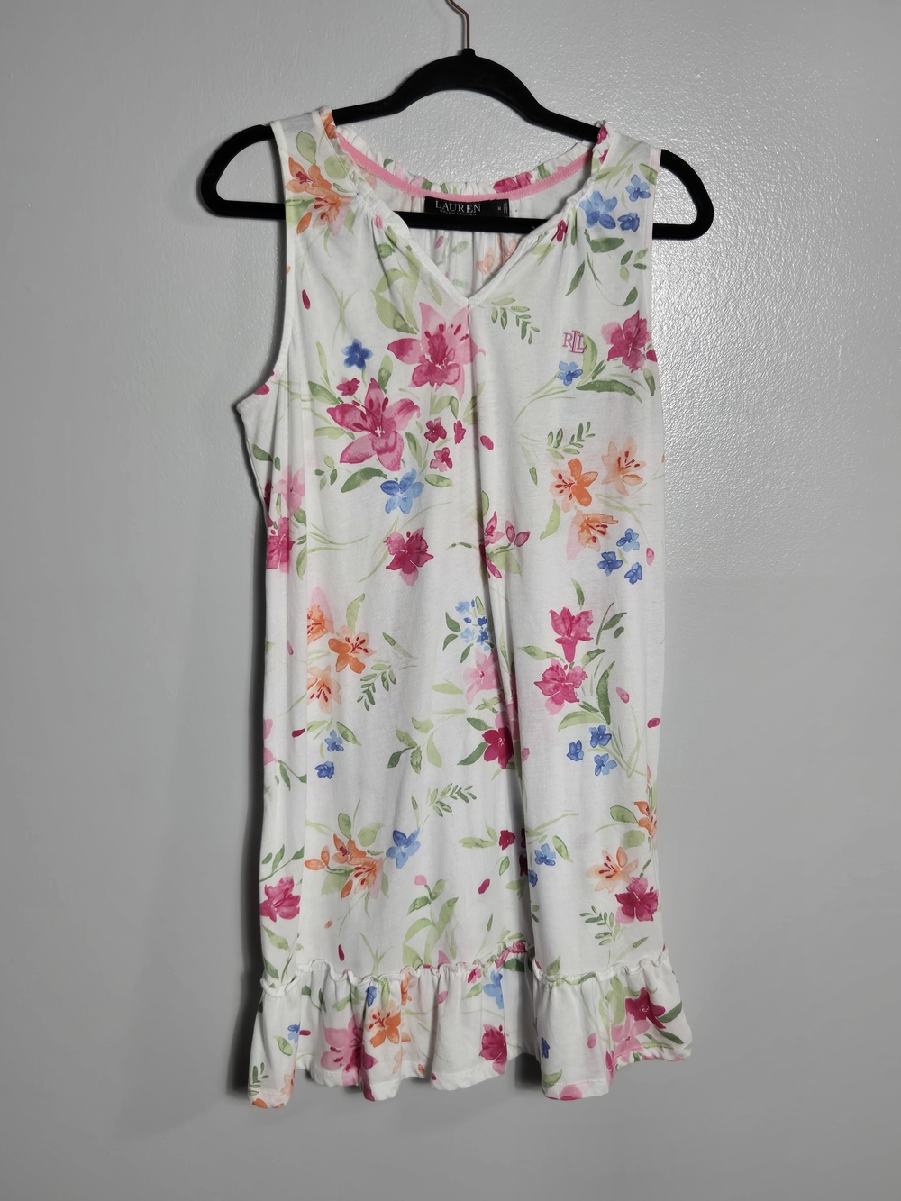 Lauren Ralph Lauren Floral Nightgown Bundle Lot of 2 Medium Ruffle Hem Knit - Picture 7 of 10